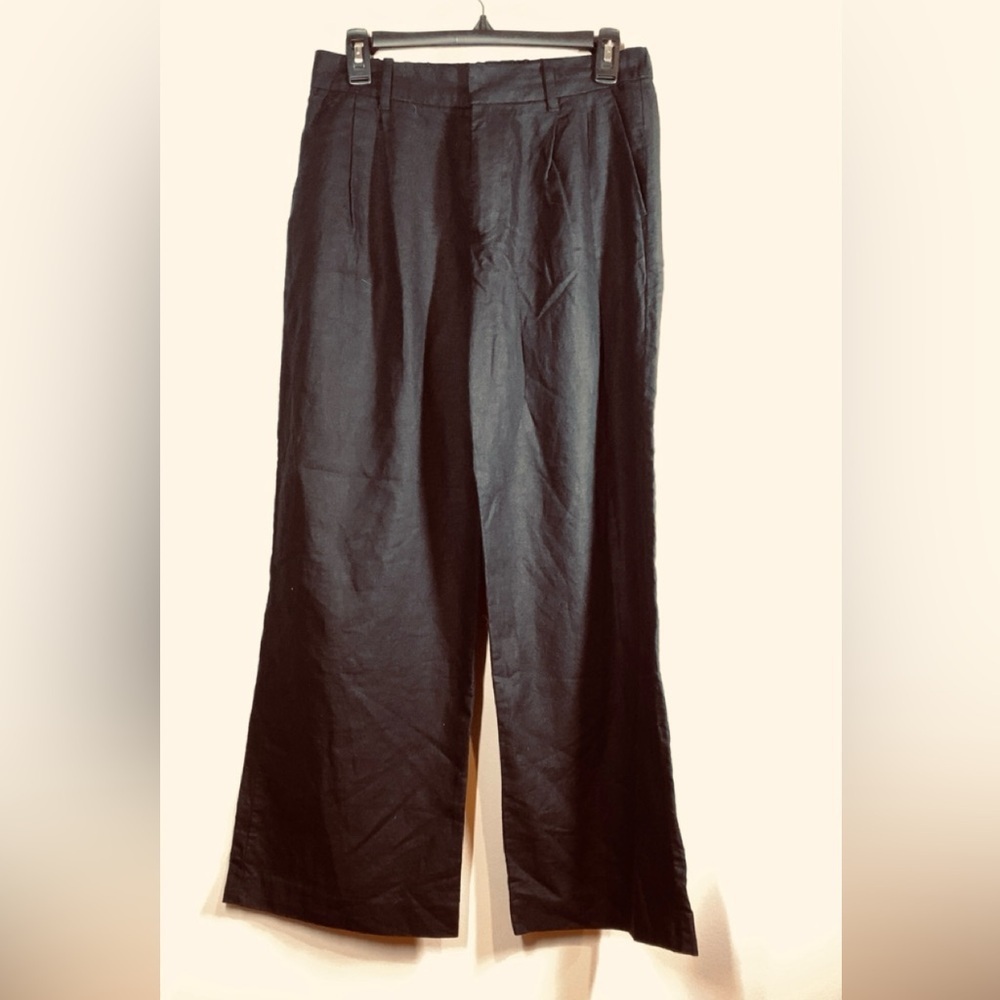 GAP sz 4 Petite 365 High Rise Black Linen Blend Wide Leg Trousers